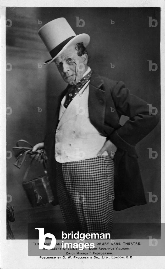 Albert Chevalier in top hat and monocle as Lord Adolphus Villiers in 'The Marriages of Mayfair' at the Drury Lane Theatre, London