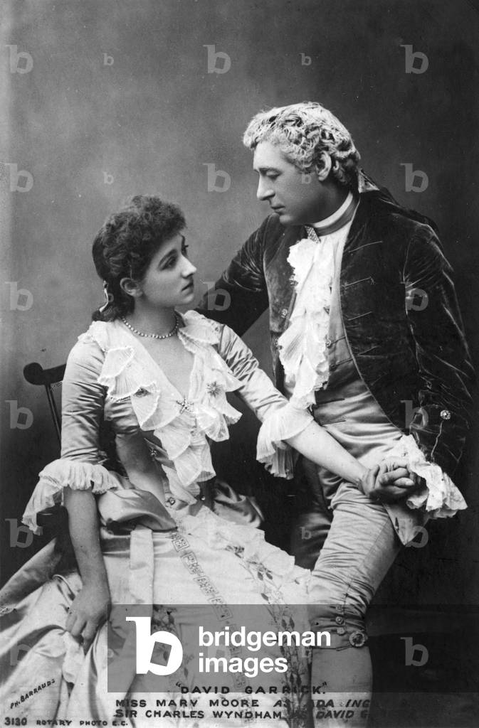 Sir Charles Wyndham as David Garrick and Miss Marv Moore as Ada Ingot in ' David Garrick '  by Thomas William Robertson, 1864