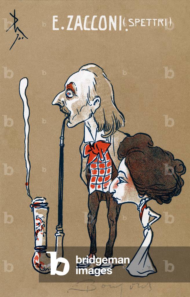 Ermete Zacconi - cartoon depicting the Italian actor of stage and screen, smoking a pipe