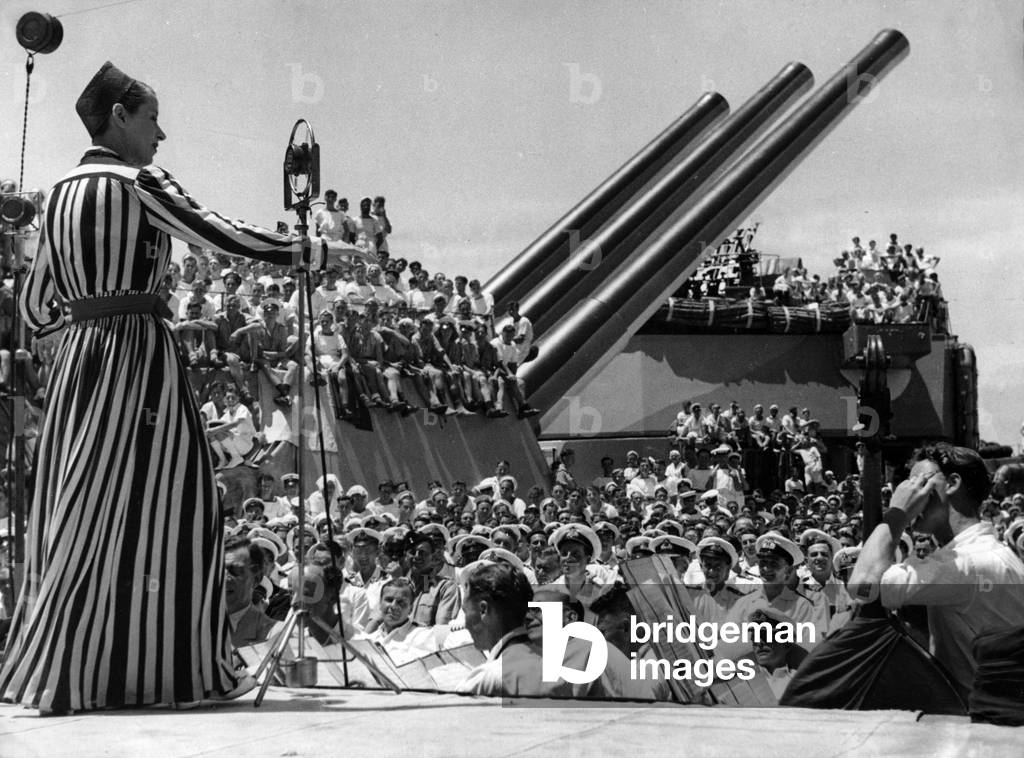 Beatrice Lillie, Canadian comic actress, born Beatrice Gladys Lillie, performing for the British Armed Forces' 'Spring Party'