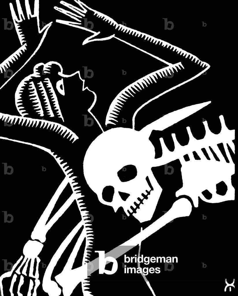 Woman Being Tackled by a Skeleton, 1929 (litho)