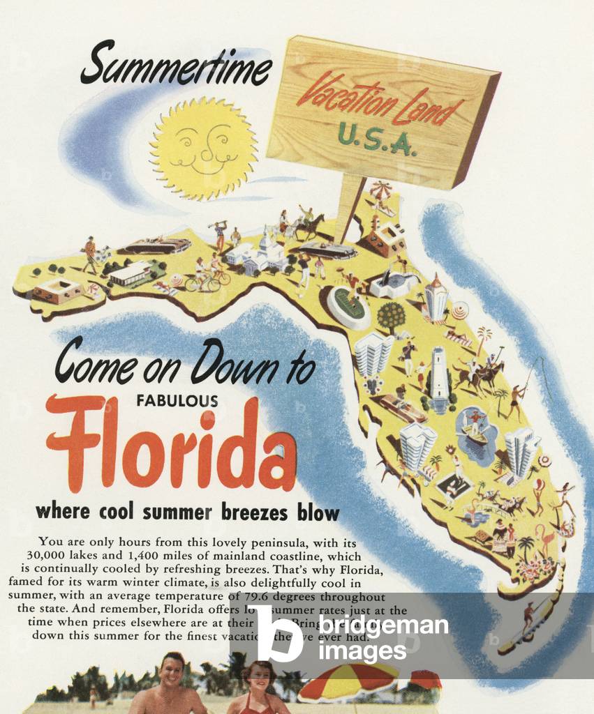 Tourist Map of Florida, 1956 (screen print)