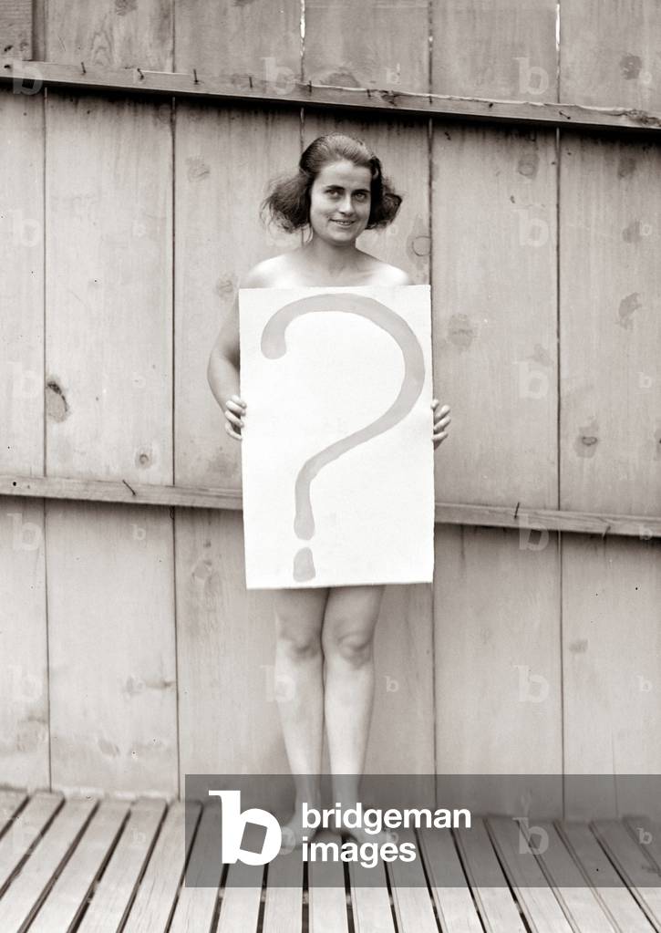 Nude Bather Holding a Question Mark Sign, 1933 (silver print)