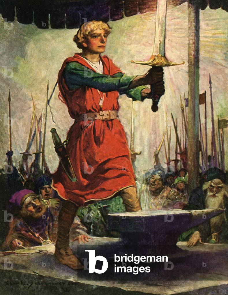 Illustration of Arthur After Pulling the Sword Excalibur from the Stone, 1923 (screenprint)