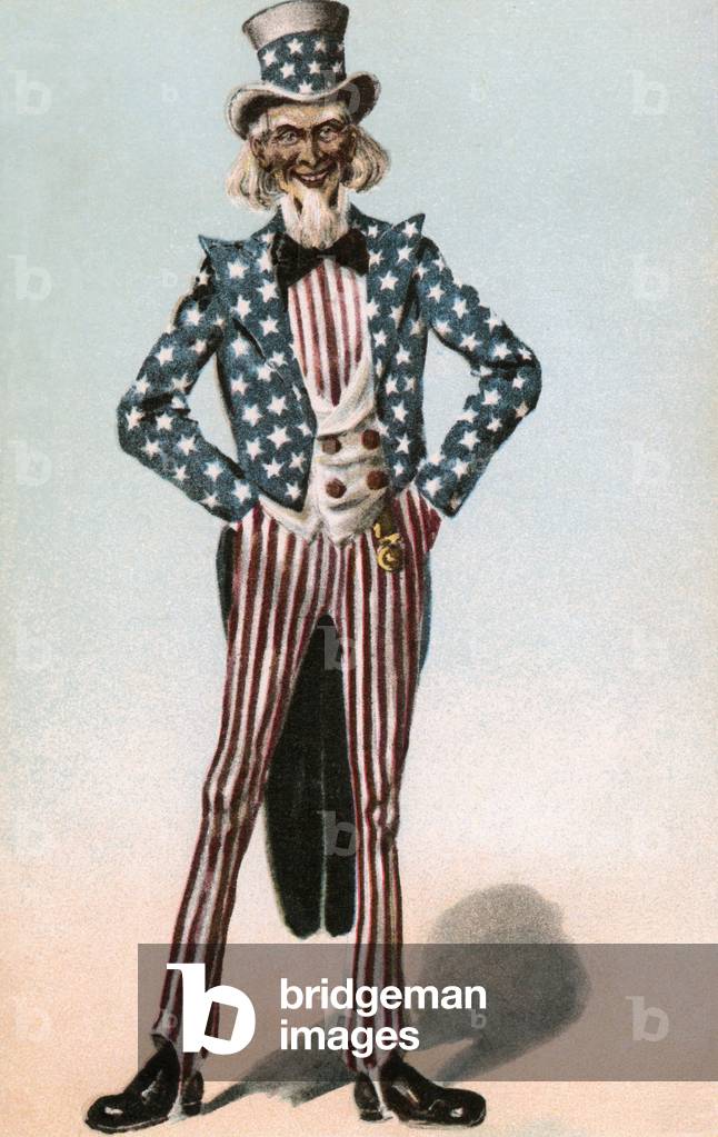 Uncle Sam in an American Flag Suit, 1916 (chromolithograph)