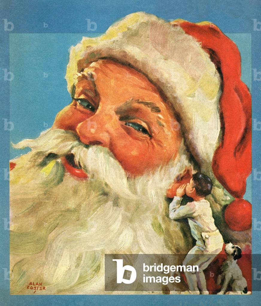 Boy whispering into Santa's ear, 1934 (screenprint)