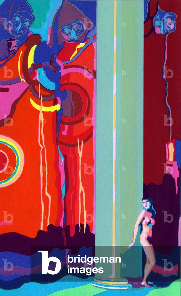 Monsters Looming Over a Nude Woman, 1931 (colour litho)