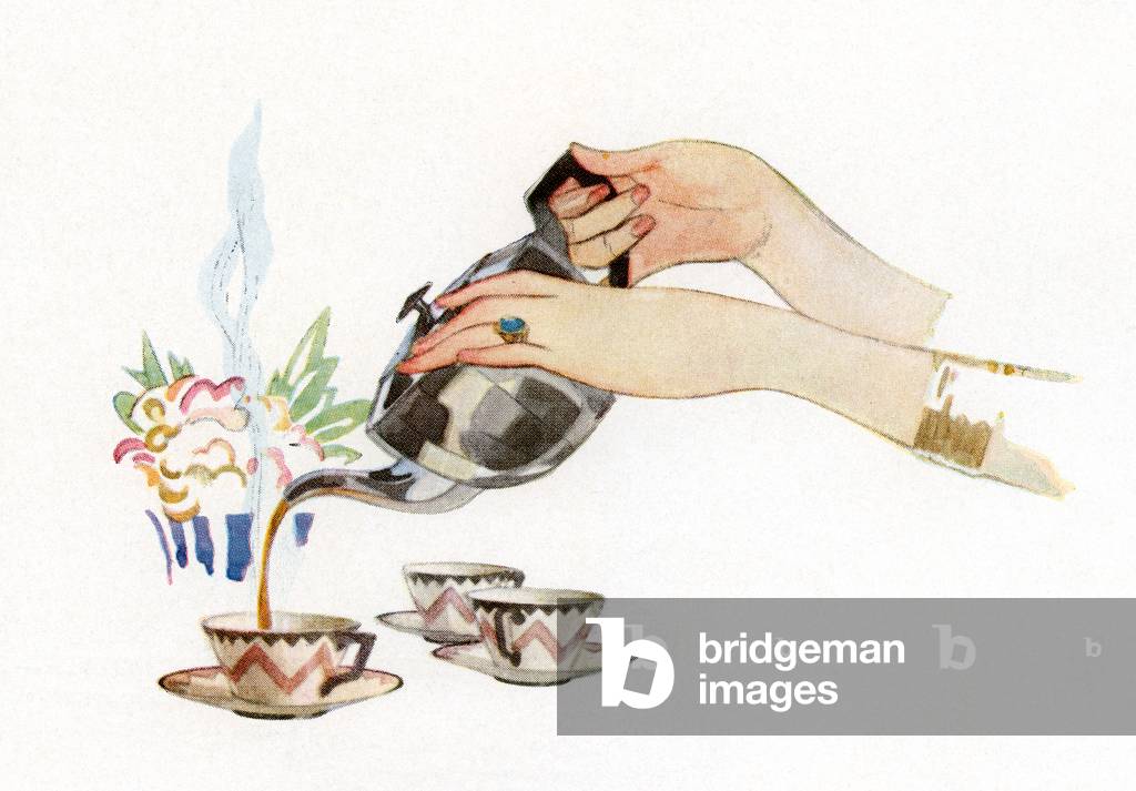 Woman's Hands Pouring Tea into Cups, 1929 (screenprint)