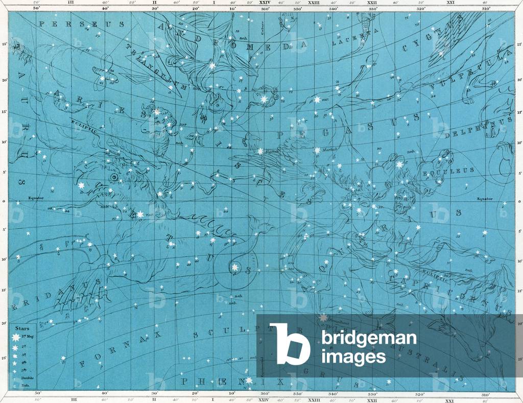 Star Map with Constellations Pisces, Aquarius, and Capricorn, 1922 (colour litho)