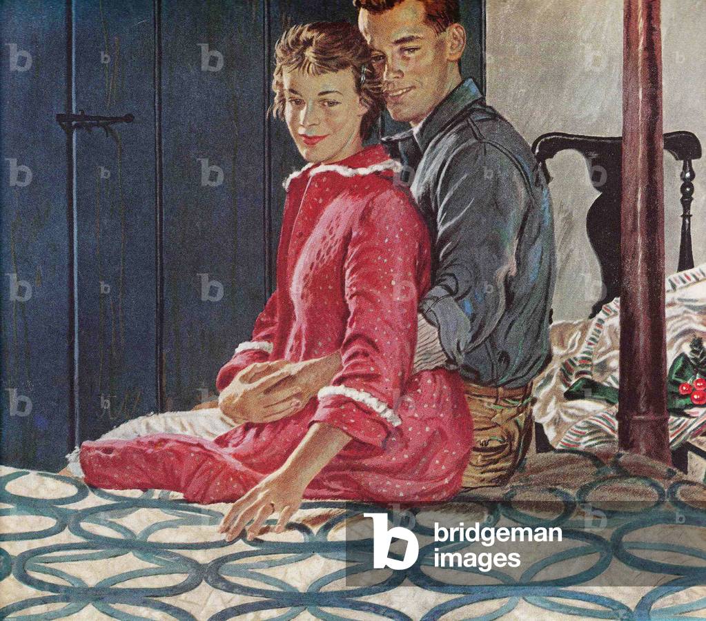 Young Couple Sitting on a Bed, 1954 (screen print)