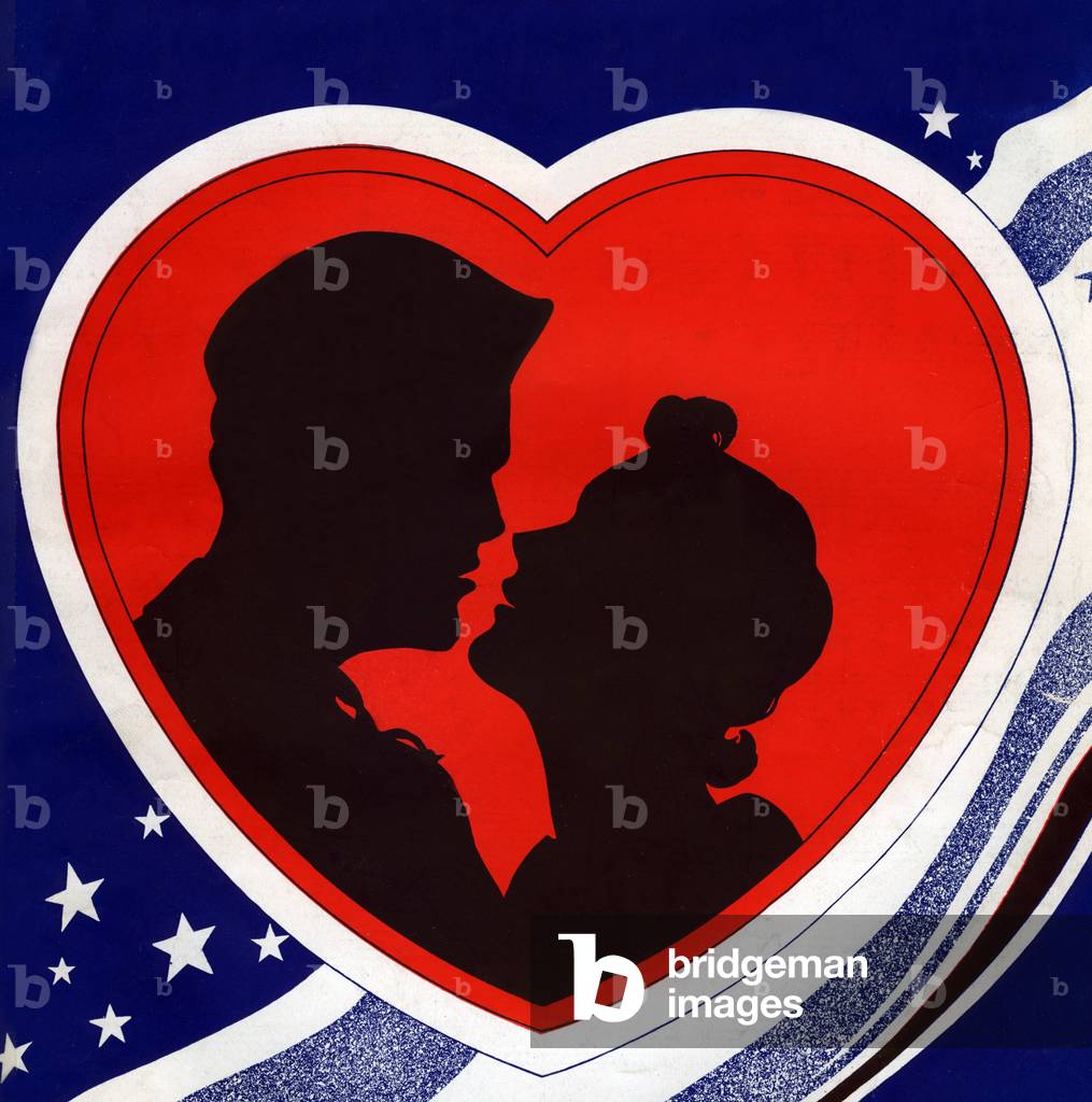 Illustration of Silhouetted Couple About to Kiss, c.1920s-30s (print)