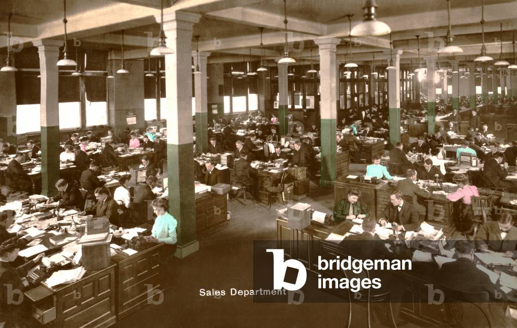 Sales Department at a Large Company, 1914 (hand-colored photograph)