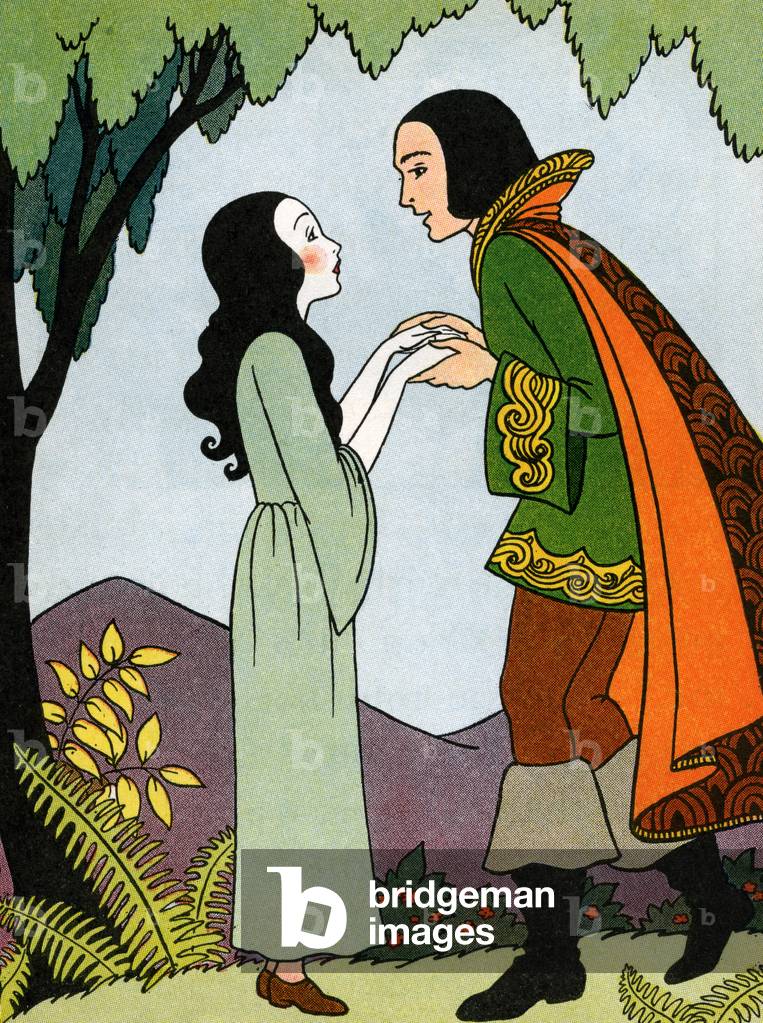 Snow White in Love With the Prince, 1937 (colour litho)