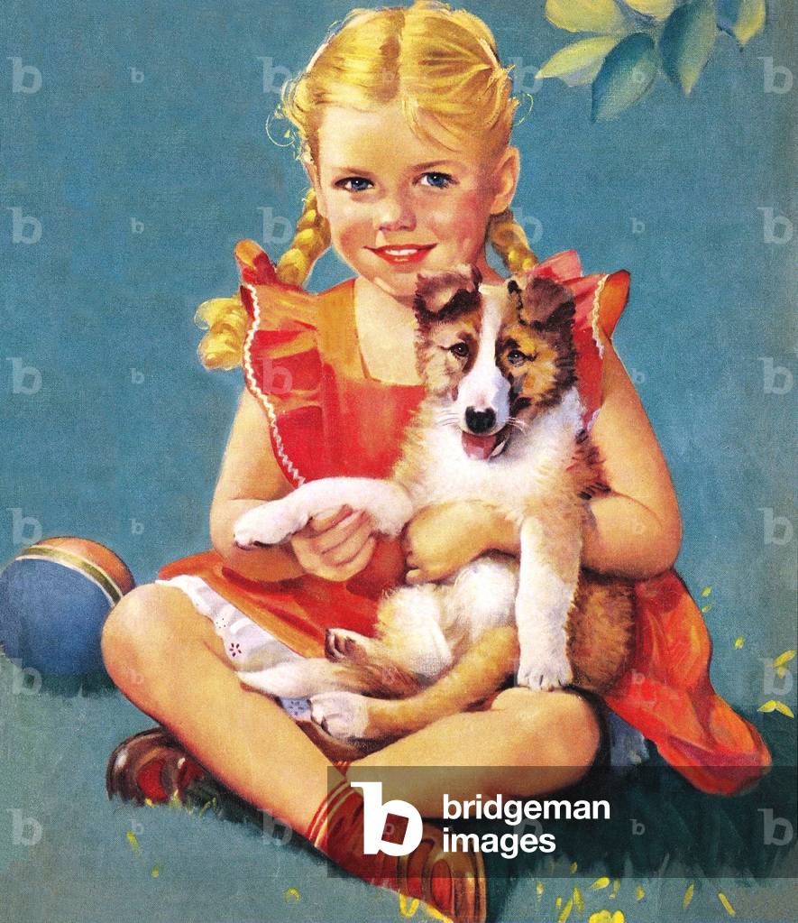 Girl Holding a Collie Puppy, 1954 (screen print)