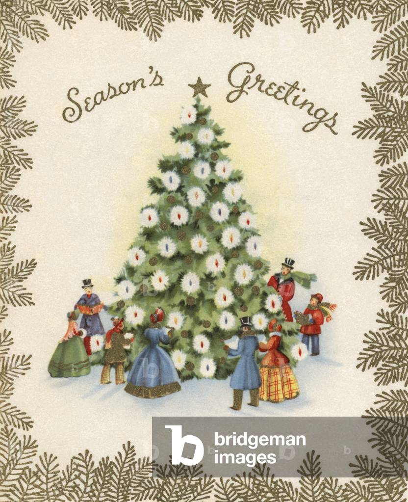 Festive Christmas Tree in a Town Square, 1941 (screen print)