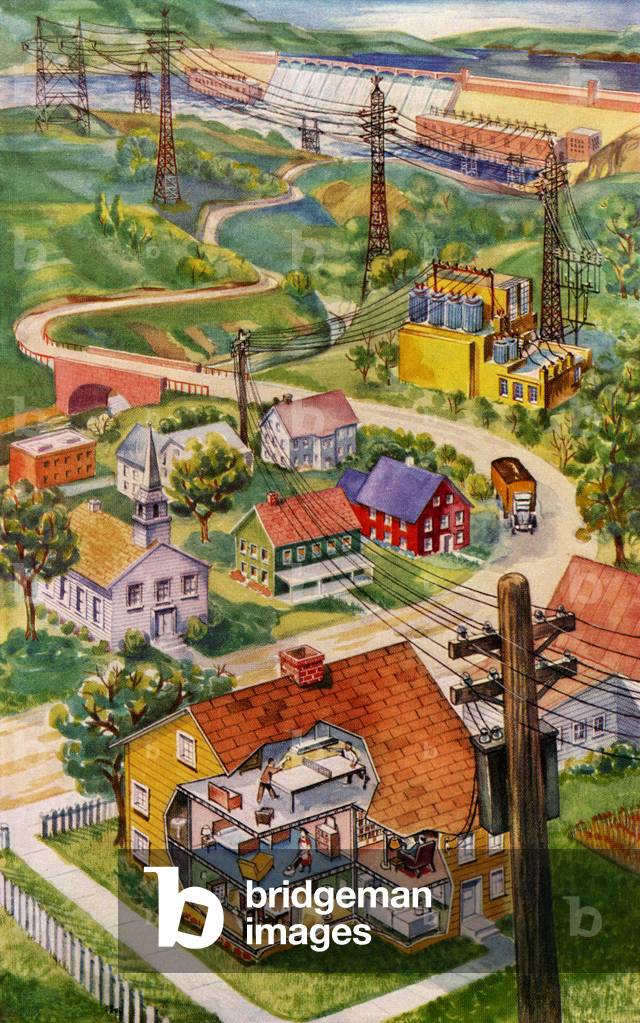 Hydroelectric Dam Brings Electricity to a Small Town, 1946 (screen print)