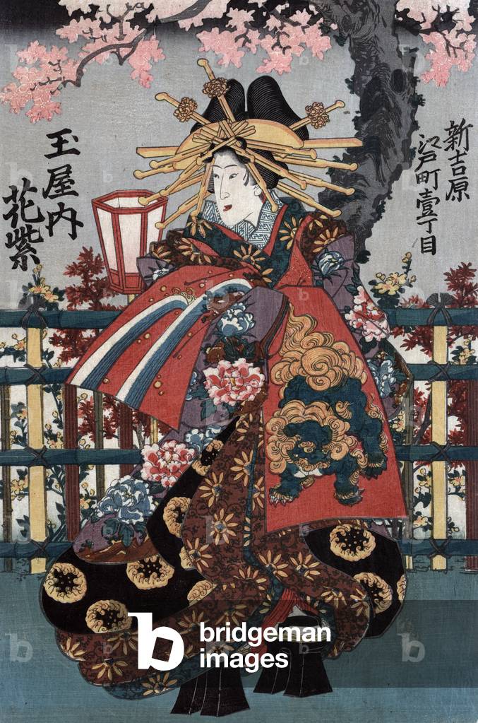 Left Panel from a Japanese Courtesans Triptych, 1848-68 (woodblock print)