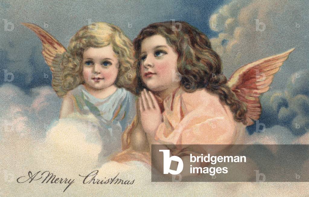 Two Praying Christmas Angels, 1909 (chromolithograph)
