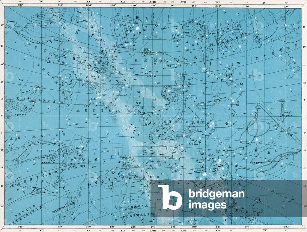 Star Map with Constellations Capricorn, Sagittarius, Libra and Scorpio, 1922 (colour litho)