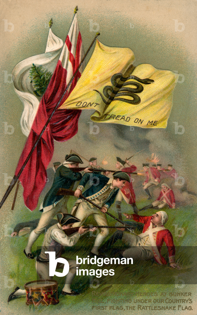 Battle of Bunker Hill with Gadsden Flag, 1899 (chromolithograph)