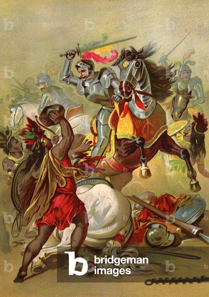 Cortes and the Conquest of Mexico, 1897 (chromolithograph)
