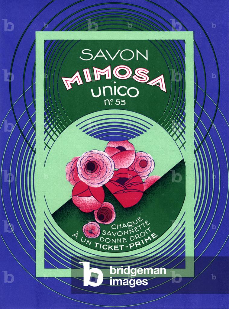 Savon Mimosa Unico No. 55 Perfume label, 1920s (colour litho)