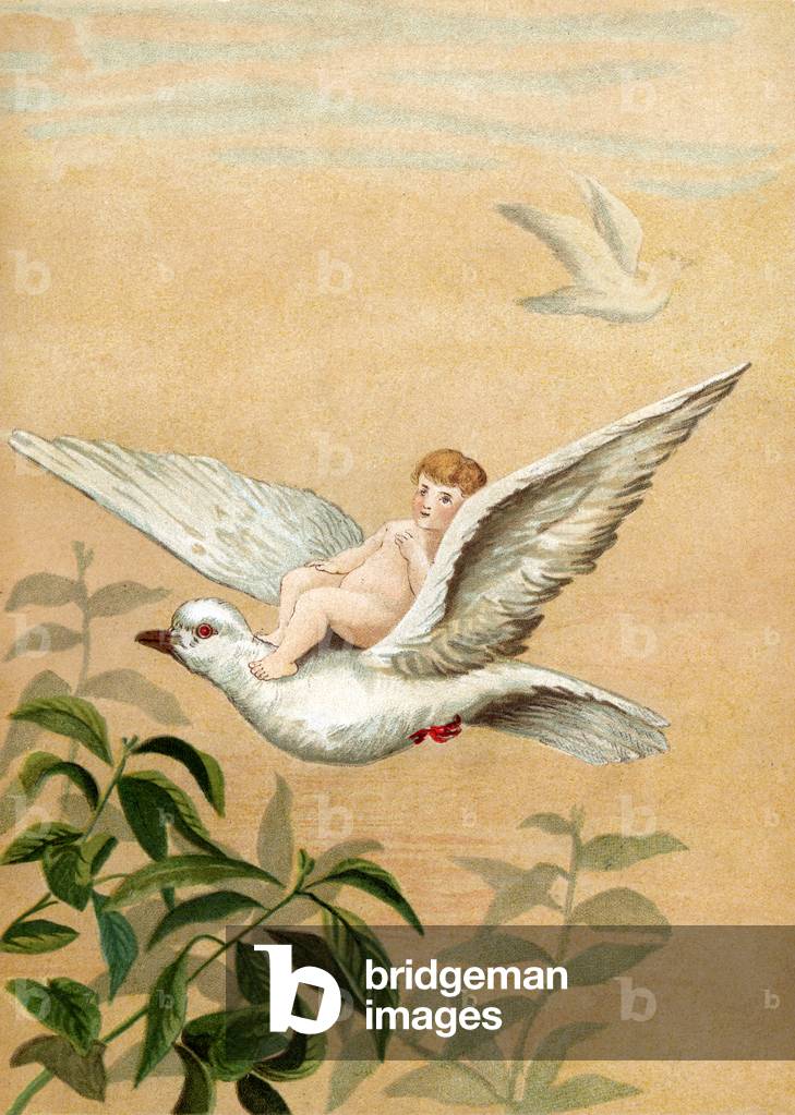 Fairy Riding a White Dove, 1882 (chromolithograph)