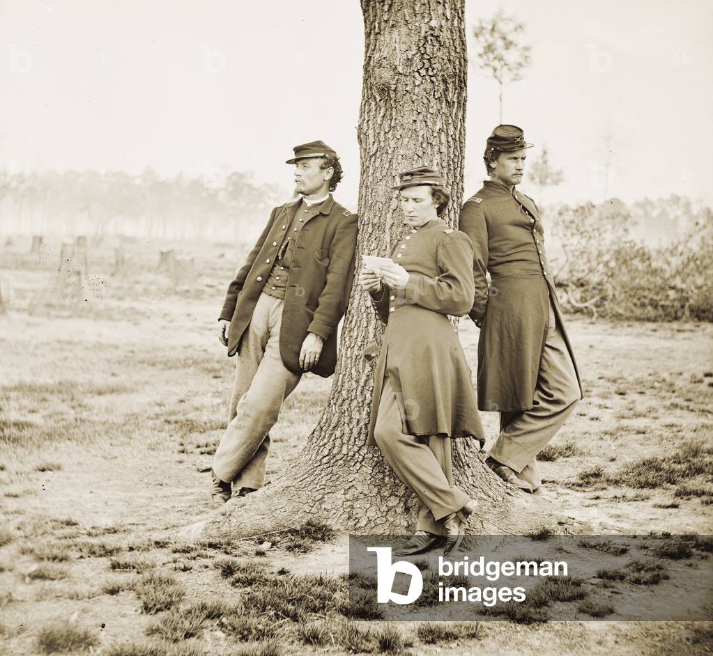 Three Officers at Fort Brady During the Civil War, 1864 (glass plate photograph)