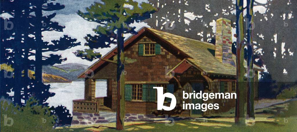 Rustic Cabin Vacation Home on a Lake, 1922 (screen print)