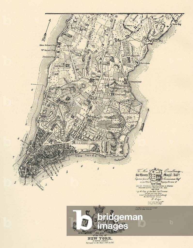 The Ratzer Map of the City of New York, 1767 (b/w engraving)
