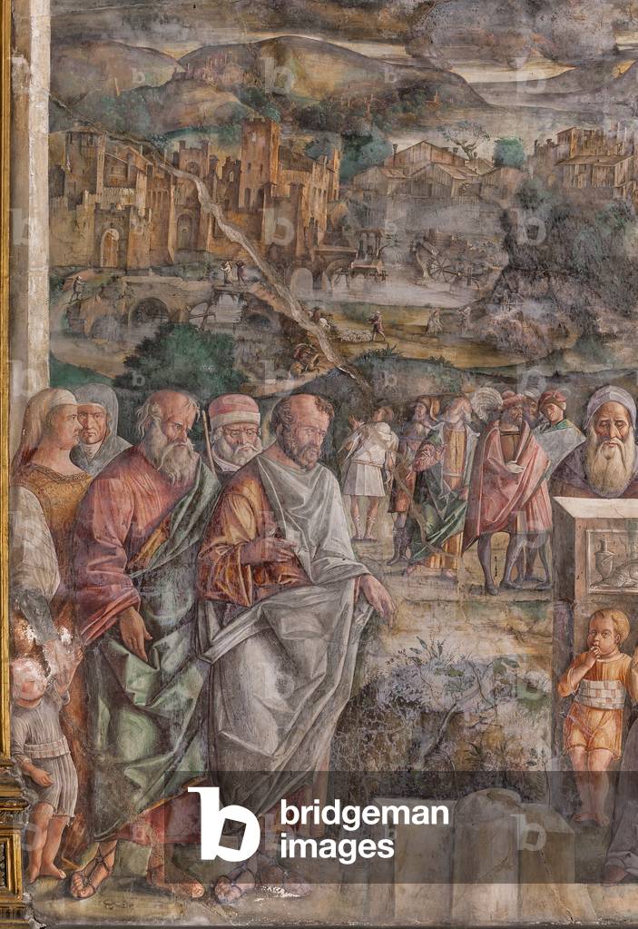 St Anthony arriving in Padua, where he restores peace between the citizens with the strength and sweetness of his preaching, School of the Saint, detail of 2196876, 1509 (fresco)