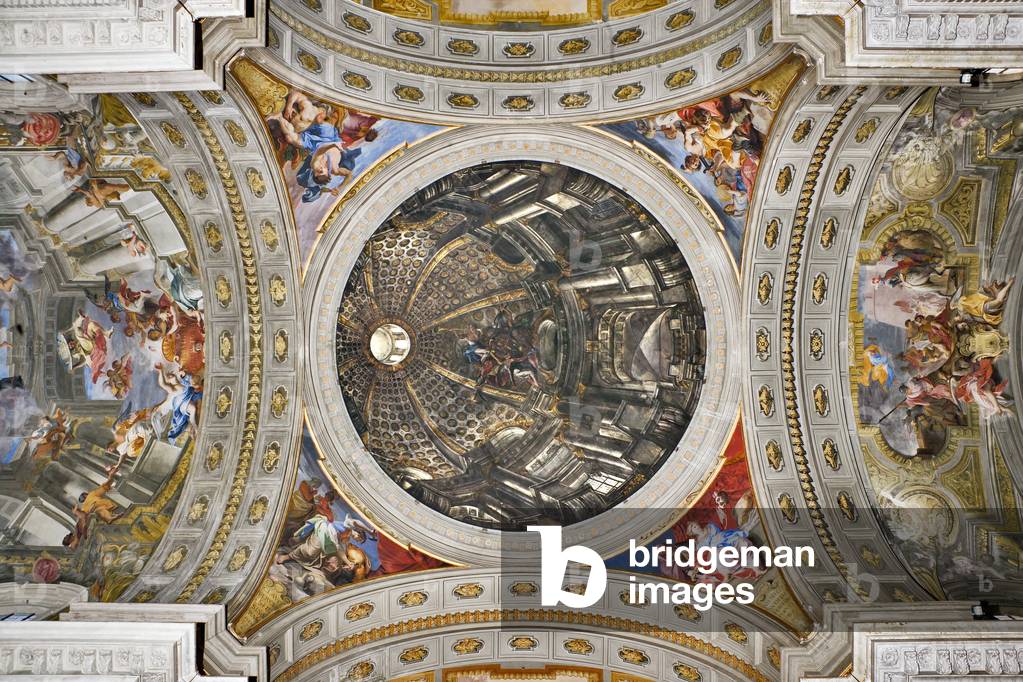 View of the vault of the transept with the false dome decorated with a perspectival fresco by Andrea Pozzo, Sant' Ignazio, Rome, Italy (photo)