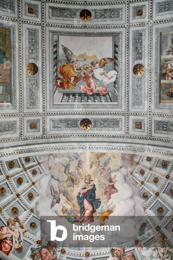 View of the frescoes with the Assumption of Mary, the Nativity, Coronation, and Purification of Mary, Cattedrale Santa Maria Matricolare, Verona, Italy (photo)