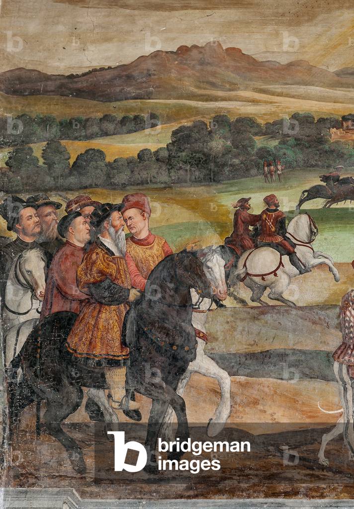 Hunting scene, detail of the Visit of Christian I of Denmark to Bartolomeo Colleoni, Hall of Honour, 1474 (fresco)