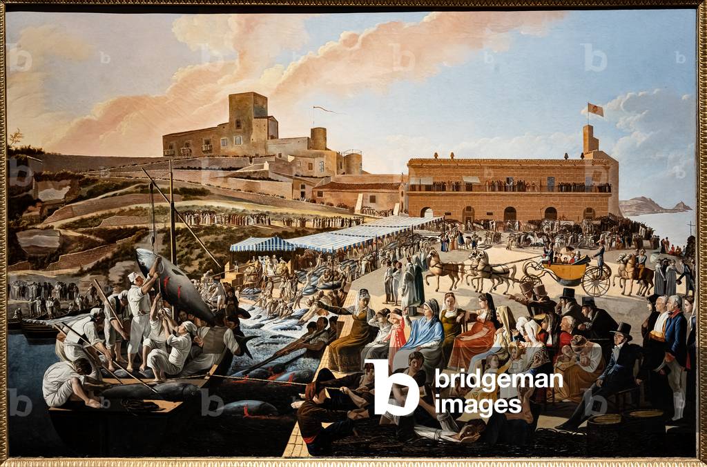 The tuna fish mattanza in Solanto at the presence of the royal family, 1819 (oil on canvas)