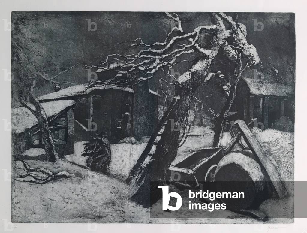 Winter Evening (etching and aquatint on paper)