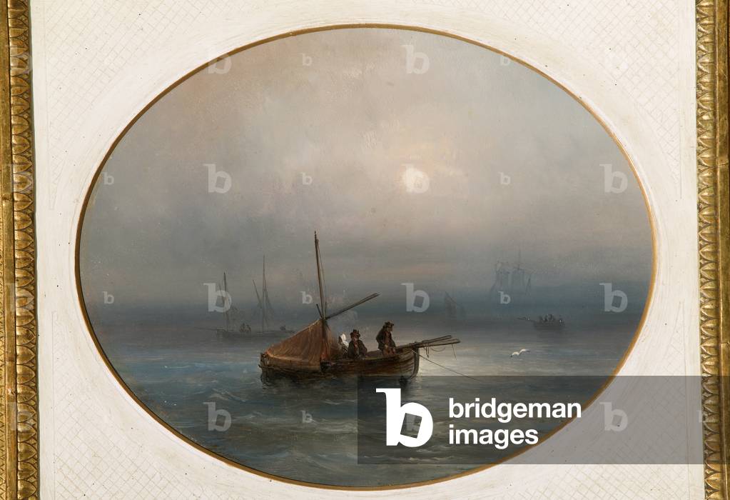 Marina with boats (oil on cardboard)