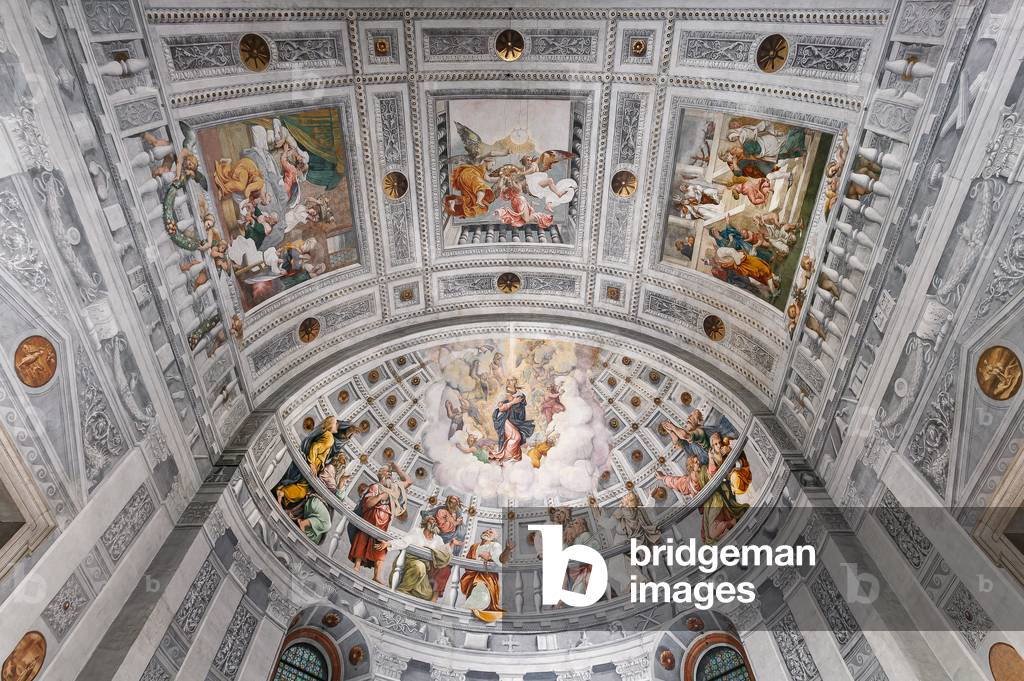 View of the frescoes with the Assumption of Mary, the Nativity, Coronation, and Purification of Mary, Cattedrale Santa Maria Matricolare, Verona, Italy (photo)