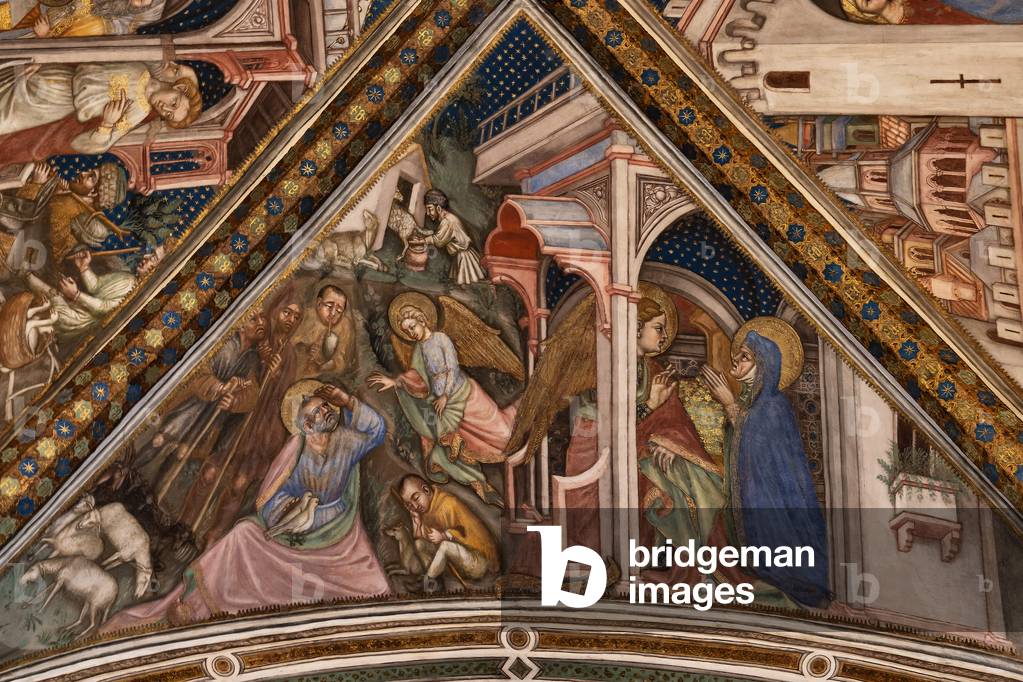 Detail of vault: The angel guarantees the offspring to Joachim and Anne, 1424