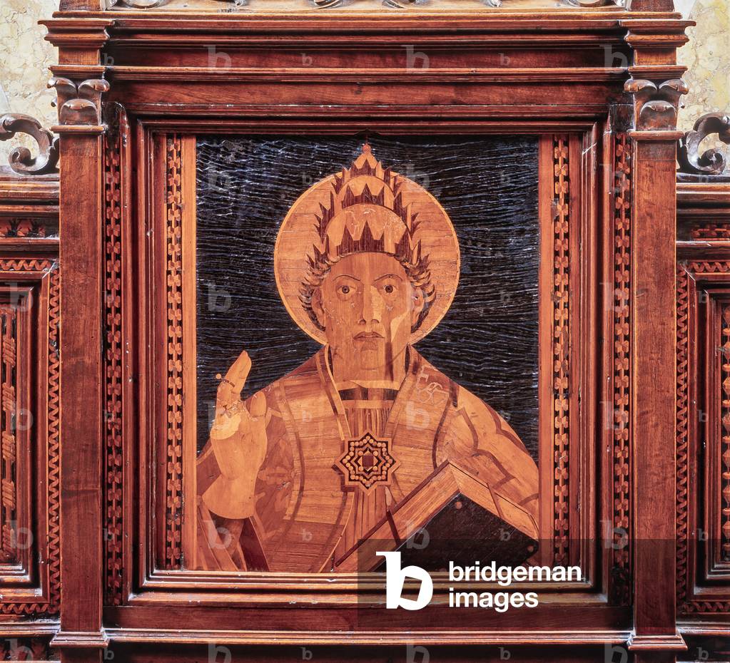 Detail of the choir, with a panel depicting St. Gregory the Great 1471 (wood)