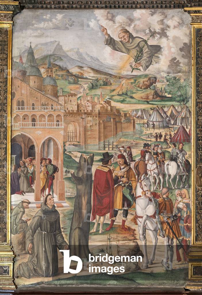 The Saint appearing to the blessed Luca Belludi predicting the liberation of Padua, School of the Saint, 1510 (fresco)