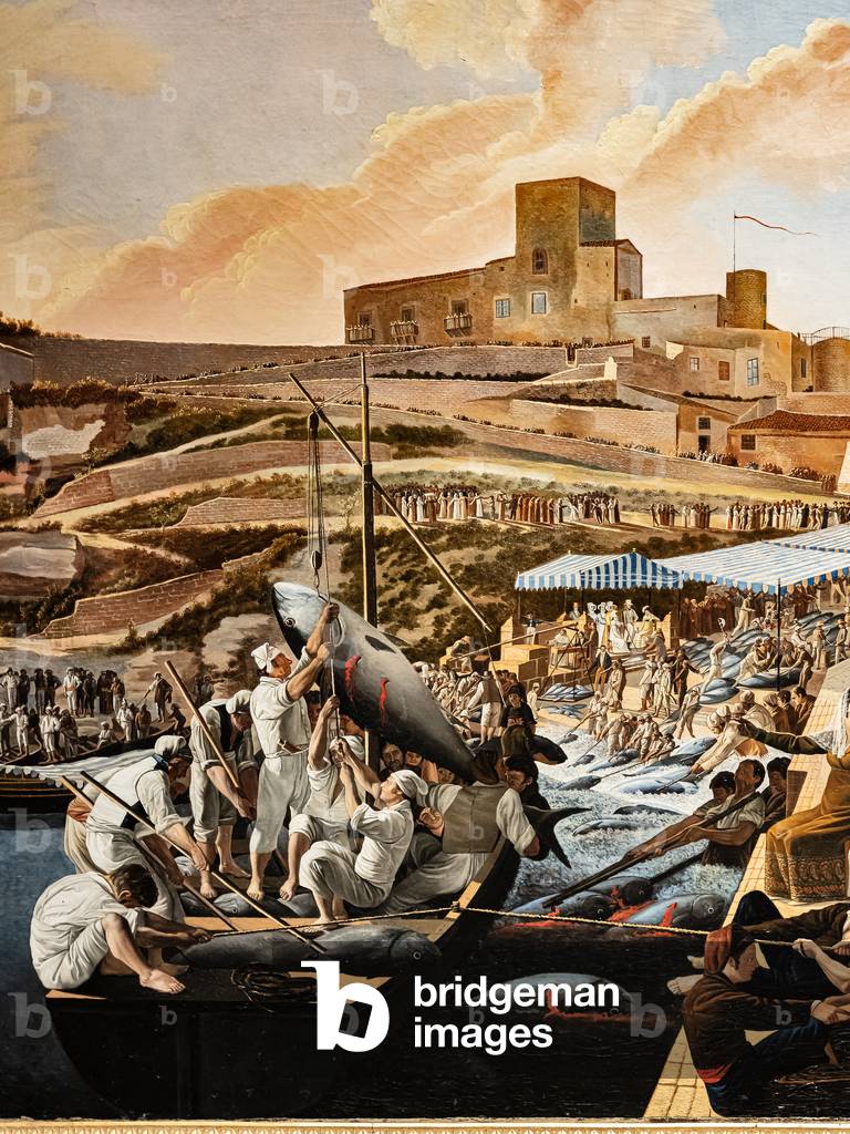The tuna fish mattanza in Solanto at the presence of the royal family, 1819 (oil on canvas)