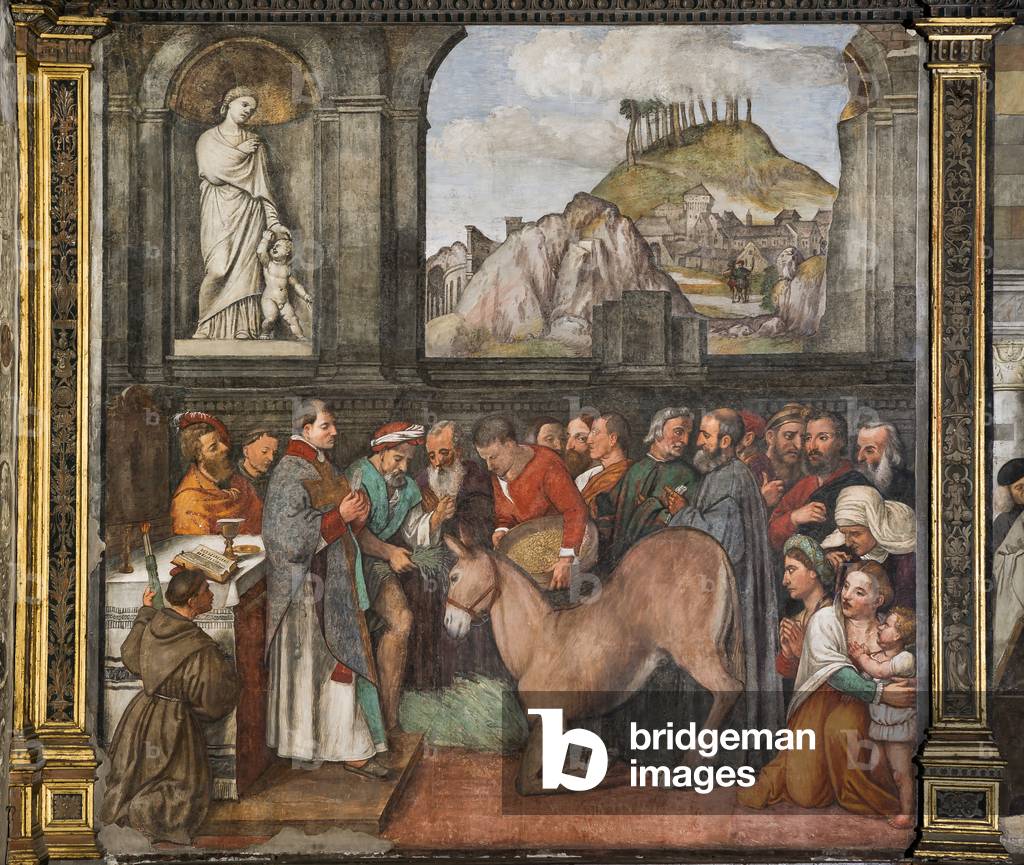 The miracle of the mule, the Northern Wall, School of the Saint, detail of 2195188, 1515 (fresco)