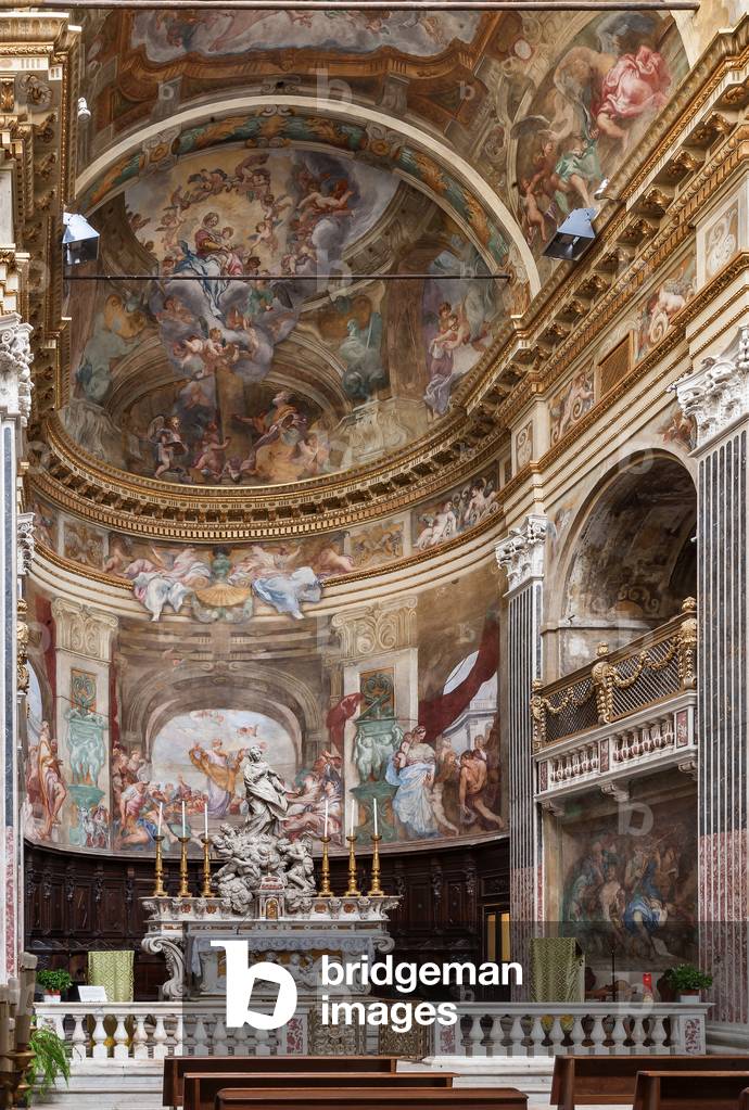 View of the frescoes in the choir and apse by Domenico Piola and Antonio Maria Haffner, Church of St. Luke, Genoa, Liguria, Italy (photo)