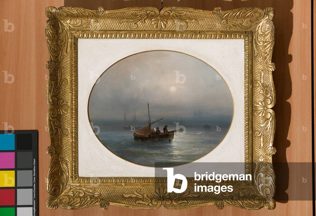 Marina with boats (oil on cardboard)