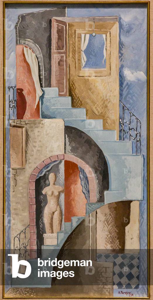 Statue and Staircase, 1931 (mixed media on cardboard)
