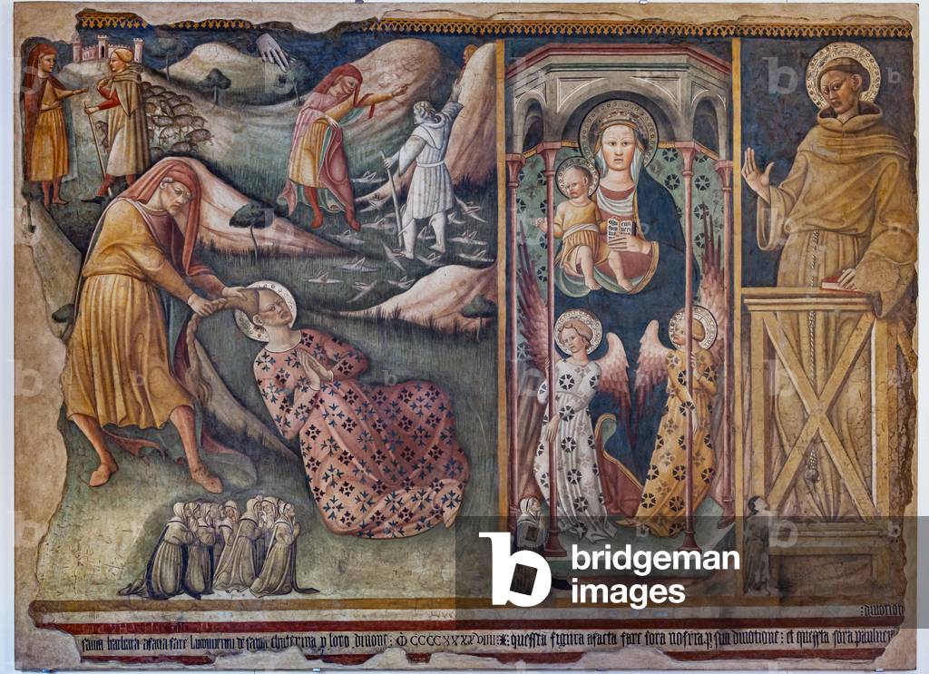 Madonna of Loreto, Martyrdom of St. Barbara, Franciscan Saint and the devoted worshipers, 1449 (fresco)