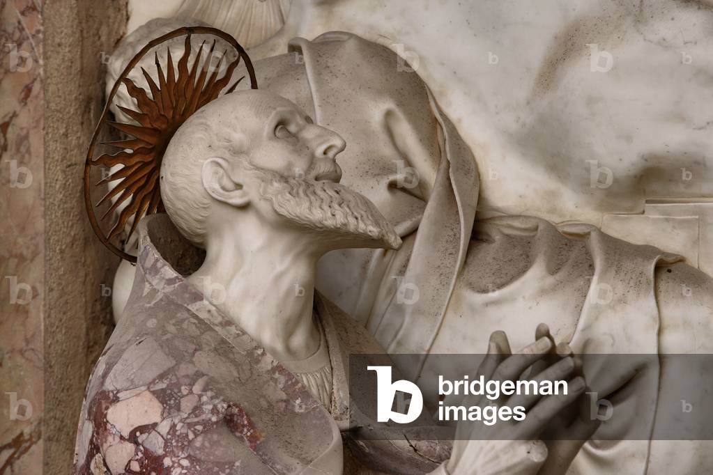 Pius V praying, detail of Mausoleum of St. Pius V (marble)