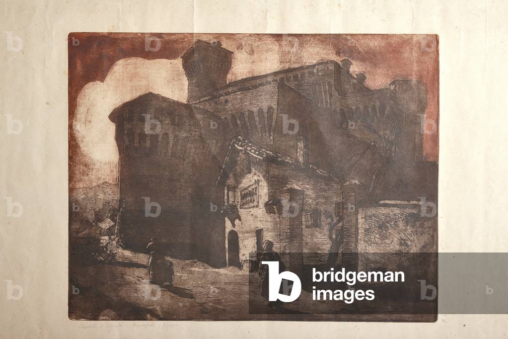 The Castle of Vignola (etching and aquatint on paper, plate)