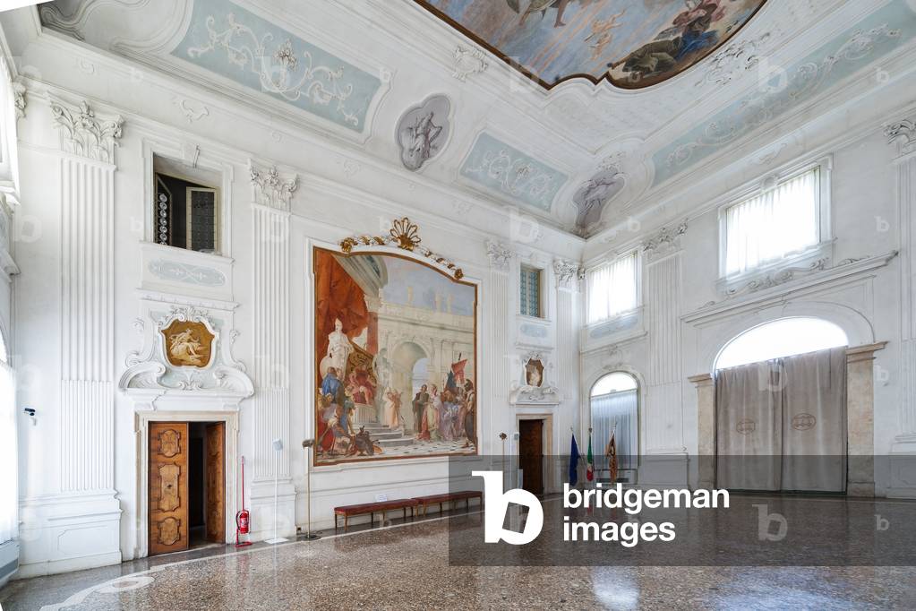 View of  the central hall with 18th century fresco by Giambattista Tiepolo, Villa Cordellina, Veneto, Italy (photo)